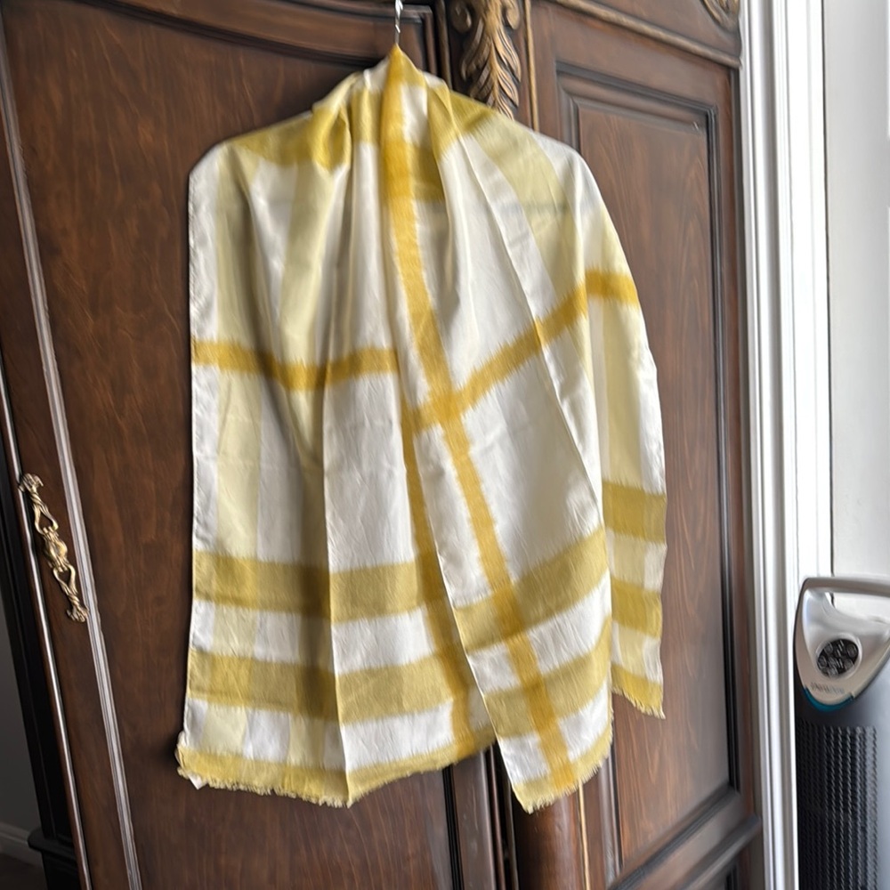 Burberry Yellow and White Plaid Scarf